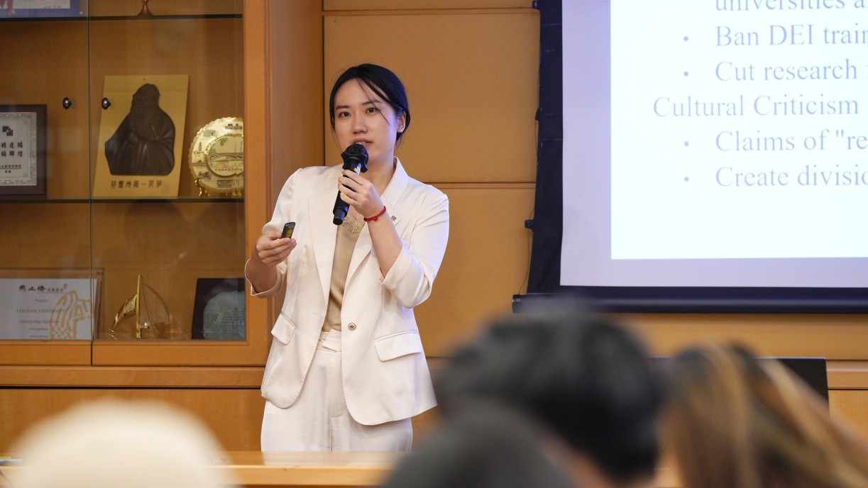 Prof Li Tianshu, South China Normal University, presenting insights on DEI policy challenges and equity-centred practices in U.S. higher education.