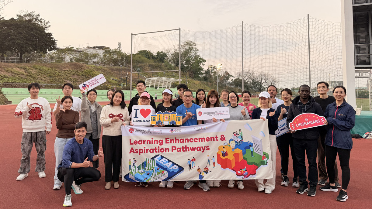 Over 20 students and staff gather under the warm glow of the setting sun to take part in the GS LEAP Healthy Run.