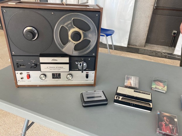 Display of vintage equipment and cassette tapes