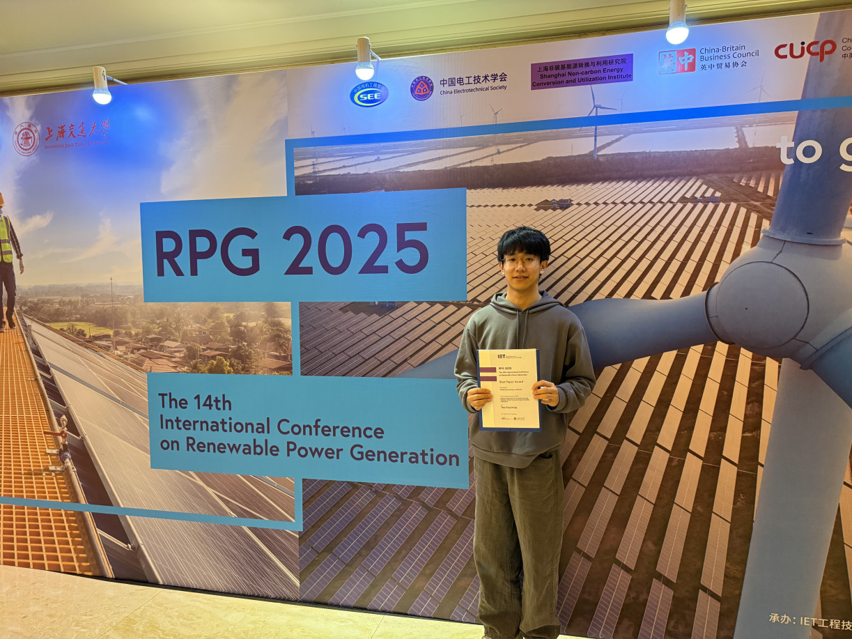 Our MScCT+ Student DING Wenjie (Fall 2024-25 intake) was awarded the Best Paper Award (First Prize) at the14th International Conference on Renewable Power Generation (IET RPG 2025) (The first person from the right)